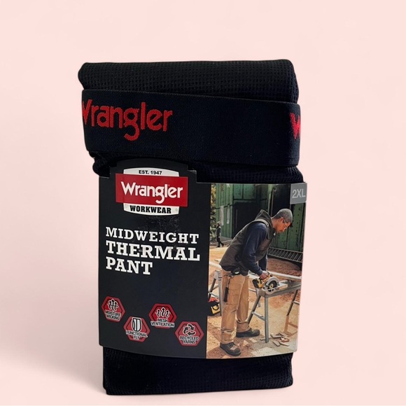NWT Wrangler Workwear Men's 2XL Midweight Thermal Pant Black Base Layer - Picture 1 of 11